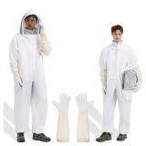 bee keeper suit for Men Women Sting Proof, Polycotton Beekeeping Suits Beekeeper Costumeandwith Glove andVentilated Hood, Backyard and Beekeeping (L) - Retail: $30