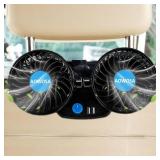 Car Fans 12V Electric Cooling Rear Seat Headrest Vehicle Fan with Cigarette Lighter Plug 2 Speed, 360 Degree Adjustable Dual Head Automobile Fan for Truck Van SUV RV Boat Auto - Retail: $10