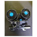 Car Fans 12V Electric Cooling Rear Seat Headrest Vehicle Fan with Cigarette Lighter Plug 2 Speed, 360 Degree Adjustable Dual Head Automobile Fan for Truck Van SUV RV Boat Auto - Retail: $10