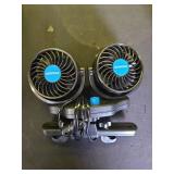 Car Fans 12V Electric Cooling Rear Seat Headrest Vehicle Fan with Cigarette Lighter Plug 2 Speed, 360 Degree Adjustable Dual Head Automobile Fan for Truck Van SUV RV Boat Auto - Retail: $10