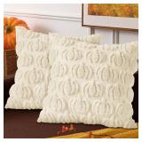Benjia Fall 14x14 Throw Pillow Covers Set of 2, Autumn Pumpkin Throw Pillow Cases Soft Plush Faux Fur Wool 14 x 14 Autumn Cushion Cover for Indoor Home Bedroom Chair Couch Sofa Decor (Cream White) - R