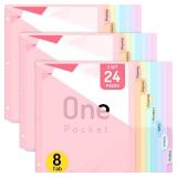 Forvencer 24 Count Dividers for 3 Ring Binder, 8 tabs Binder Dividers with Pocket for US Letter Size, Binder Dividers with Tabs for School Office and Home Organization, Multicolor, 3 Sets - Retail: $1