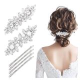 ACO-UINT 6Pcs Rhinestone Hair Clips Silver Leaf Flower Sparkly Crystal Hair Barrettes with Pearls Bobby Pins for Women Hair Accessories for Wedding Bridal, Prom, Party - Retail: $5