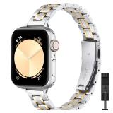 STIROLL Thin Replacement Band Compatible for Apple Watch 38mm 40mm 41mm 42mm(Series 11 10), Stainless Steel Metal Wristband Women Men for iWatch Ultra SE Series 9 8 7 6 5 4 3 2 1, Silver Gold DAMAGED 
