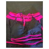 Blooming Jelly Womenfts High Waisted Bikini Sets Sporty Two Piece Bathing Suits Color Block Swim Skirt(Medium,Black Pink) - Retail: $30