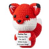 Seenelling Positive Fox Crochet Gifts for Women Men Handmade Emotional Animal Cute Birthday Gift Inspirational Knitted Doll with Card for Graduation Anniversary Lover Wedding Coworker - Retail: $10