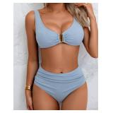 Eomenie Bikini Sets for Women High Waisted Two Piece Bathing Suit U Wired V Neck Swimsuit Adjustable Straps Swimwear Medium  - Retail: $36