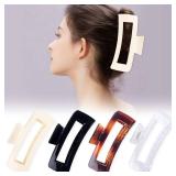 4 Pack Extra Large Hair Claw for Women, 5ftft Strong Hold Bright Clamps for Thick and Long Hair, 90fts Non-slip Square Jaw Clips for Curly Hair, - Retail: $10