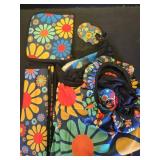 Tallew 10 Pcs Hippie Flower Car Seat Covers Full Set Universal Car Accessories Colorful Art Floral Seat Cover Steering Wheel Cover Armrest Pad Cover Seat Belt Pads for Women Men Car Truck Auto - Retai