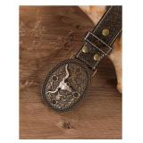 BEAUDRM Womenfts Retro Vintage Western Country Belt Metal Buckle Faux Leather Floral Waist Belts Plain Brown Suit Waist Size:25.6-29.5 - Retail: $19