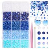 12000 Pcs Blue White Flatback Pearls and Rhinestones for Crafting, 3-5 mm Jelly Resin Rhinestones, Mixed Size Half Pearl Bedazzling Gems for Nail DIY Crafts Mugs Bottles Tumblers Clothes Makeup - Reta