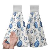 Kwlegh Fall Blue Pumpkin Kitchen Towels with Hanging Loop Autumn Thanksgiving Hanging Hand Towels Seasonal Eucalyptus Maple Leaf Dish Tie Towel Soft Absorbent Fingertip Bath Towel Set of 2 - Retail: $