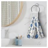 Kwlegh Fall Blue Pumpkin Kitchen Towels with Hanging Loop Autumn Thanksgiving Hanging Hand Towels Seasonal Eucalyptus Maple Leaf Dish Tie Towel Soft Absorbent Fingertip Bath Towel Set of 2 - Retail: $