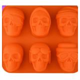 HUAKENER Single Skull Cake Pan, 6 Cavity Skull Cake Molds, Silicone Skull Baking Pan for Mini Cakes, Chocolate Bomb, Pudding, Halloween Baking - Retail: $8