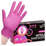 SwiftGrip Powder-Free Nitrile Gloves, Medium, 100ct Box - 3-mil, Disposable, Latex-Free, for Kitchen, Cleaning, Estheticians, Hair Stylist - PinkFuchsia - Retail: $10
