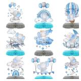 9 Pcs Elephant Baby Shower Honeycomb Centerpieces Party Decor for Boys,Cute Blue Elephant Honeycomb Balloons Star Moon Topper 3D Table Decoration for Kids Party Baby Shower Party Photo Props Supplies 