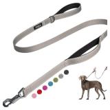Fida 5 FT Heavy Duty Dog Leash with 2 Comfortable Padded Handles, Traffic Handle and Advanced Easy Snap Hook, Reflective Walking Lead for Large, Medium and Small Breed Dogs, Grey - Retail: $16