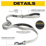 Fida 5 FT Heavy Duty Dog Leash with 2 Comfortable Padded Handles, Traffic Handle and Advanced Easy Snap Hook, Reflective Walking Lead for Large, Medium and Small Breed Dogs, Grey - Retail: $16