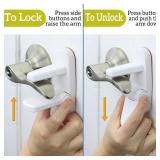 Door Lever Lock (3 Pack) Prevents Toddlers from Opening Doors. 3.25\ L * 1.5\in W * 4.5\in H Easy One Hand Operation for Adults. Durable ABS with 3M Adhesive Backing. Simple Install, No Tools Needed. 