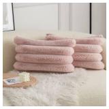 Neelvin Pink Faux Fur Cozy Soft Striped Decorative Throw Pillow Covers 12x20 inch Set of 2,Velvet Pillowcase Cushion Case for Sofa Couch - Retail: $19
