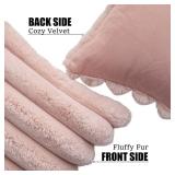 Neelvin Pink Faux Fur Cozy Soft Striped Decorative Throw Pillow Covers 12x20 inch Set of 2,Velvet Pillowcase Cushion Case for Sofa Couch - Retail: $19