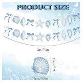 2Pcs Blue Bow Starfish and Shell Banner, Beach Bachelorette Party Decorations Seashell Party Decor, Exquisite and Beautiful Hanging Garland Decorations for Summer Birthdays Weddings - Retail: $8