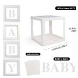 Baby Boxes with Letters for Baby Shower, 4 Transparent Balloon Boxes with Letters for Gender Reveal Birthday Wedding Baby Shower Decorations (White) - Retail: $9