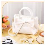 Abbylike Cute Purses for Women Leather Crossbody with Bow Small Handbags with Adjustable Shoulder Strap (Classic,White) - Retail: $25