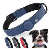 PetiFine AirTag Dog Collar, Leather Dog Collar with Airtag Holder,Soft Padded Apple Air Tag Dog Collar with Adjustable Rust-Proof Metal Buckle for Small Medium Large Dogs(S,Blue) - Retail: $10