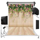 Spring Flower Backdrop White Brick Wall Flowers Background Girl 1st Birthday Party Motherfts Day Valentine Wedding Bridal Baby Shower Photography Background Cake Smash Banner (C, 5X7FT) - Retail: $34