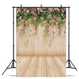 Spring Flower Backdrop White Brick Wall Flowers Background Girl 1st Birthday Party Motherfts Day Valentine Wedding Bridal Baby Shower Photography Background Cake Smash Banner (C, 5X7FT) - Retail: $34