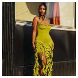 Womenfts Summer Mini Dress Sexy Halter Backless Ruffle Fringe Bodycon Short Dress Cocktail Party Beach Vacation Sundress Green - Retail: $38