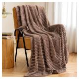 MIULEE Fleece Throw Blanket for Couch 300GSM Super Soft Lightweight Plush Striped Blanket, Brown Warm Cozy Breathable Ribbed Flannel Blanket for BedSofa, Twin Size 60\x80\in - Retail: $26in