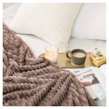 MIULEE Fleece Throw Blanket for Couch 300GSM Super Soft Lightweight Plush Striped Blanket, Brown Warm Cozy Breathable Ribbed Flannel Blanket for BedSofa, Twin Size 60\x80\in - Retail: $26in