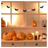 Halloween Decorations-Black Felt Bats Wood Beads Garland for Halloween Decorations Indoor- Farmhouse Felt Banner for Fireplace Mantel Walls - Retail: $10
