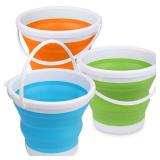 Silicone Beach Foldable Buckets Toys Halloween Bucket, 3L Jumbo Sand Pails Bucket Set with Mesh Bag, Swimming Pool Toys for Kids Adults, Gift Set for Gardening, Travel, Fishing, Cleaning, Camping - Re