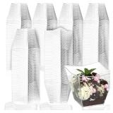 LyyGuanYoo 100 Pack 4Oz Dessert Cups with Spoons, Plastic Square Parfait Cups for Parties, BPA free Clear Mini Appetizer Shooters Cups for Ice Cream, Pudding, Tasting Party - Retail: $20