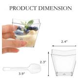 LyyGuanYoo 100 Pack 4Oz Dessert Cups with Spoons, Plastic Square Parfait Cups for Parties, BPA free Clear Mini Appetizer Shooters Cups for Ice Cream, Pudding, Tasting Party - Retail: $20