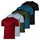 Real Essentials 5 Pack Mens Active Quick Dry Mesh Crew Neck T Shirts | Athletic Short Sleeve Tee (Set 11, Black, RED, Grey, Blue, Green - 5XLT - Big-Tall) - Retail: $40