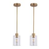 KLSS Brass Pendant Lights Kitchen Island,Modern Farmhouse Clear Glass Pendant Light,Gold Light Fixture Kitchen Pendant Mini Hanging Light Fixture for Sink (Brass 2 Pack stem Rod) - Retail: $87