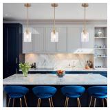 KLSS Brass Pendant Lights Kitchen Island,Modern Farmhouse Clear Glass Pendant Light,Gold Light Fixture Kitchen Pendant Mini Hanging Light Fixture for Sink (Brass 2 Pack stem Rod) - Retail: $87