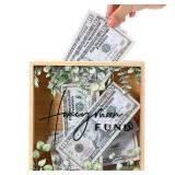 Unittype Honey Moon Fund Box Wedding Card Rustic Wooden Fund Case Wood Greenery Honeymoon Shadow Box for Wedding Reception Party Bridal Shower Gift, 8 x 8 Inch - Retail: $16