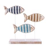 NAUTIMALL Wooden Fish Figurines with Jute Rope and Cotton String, Fish Sculpture Statues for Home Decoration, Table Top Nautical Decor for Living Room, Bedroom, Beachhouse Home Decor (StripedFish-3) -