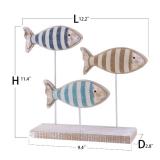NAUTIMALL Wooden Fish Figurines with Jute Rope and Cotton String, Fish Sculpture Statues for Home Decoration, Table Top Nautical Decor for Living Room, Bedroom, Beachhouse Home Decor (StripedFish-3) -