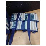 Blue white and gray and teal striped cooling bag for beach days and smaller tote bag for towels and other food items -