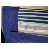 Blue white and gray and teal striped cooling bag for beach days and smaller tote bag for towels and other food items -