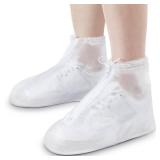 Coume 2 Pairs Rain Shoes Cover Non Slip Waterproof Shoe Covers Reusable Protectors Covers High Top Snow Boots Galoshes Overshoes for Men Women Outdoor Cycling Camping Fishing(Large,White) - Retail: $1