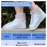 Coume 2 Pairs Rain Shoes Cover Non Slip Waterproof Shoe Covers Reusable Protectors Covers High Top Snow Boots Galoshes Overshoes for Men Women Outdoor Cycling Camping Fishing(Large,White) - Retail: $1