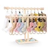 POVETIRE Headband Holder Stand Storage for Baby, 2 Tier Wooden Bow Organizer for Girls Hair Bows, Infant Hair Accessories Rack Display for Nursery Decor - Retail: $16