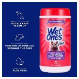Wet Ones for Pets Freshening Multipurpose Wipes for Cats with Aloe Vera, Fresh Scent - Easy to Use Cat Cleaning Wipes for Pet Grooming in Canister, 50 Count - Retail: $5